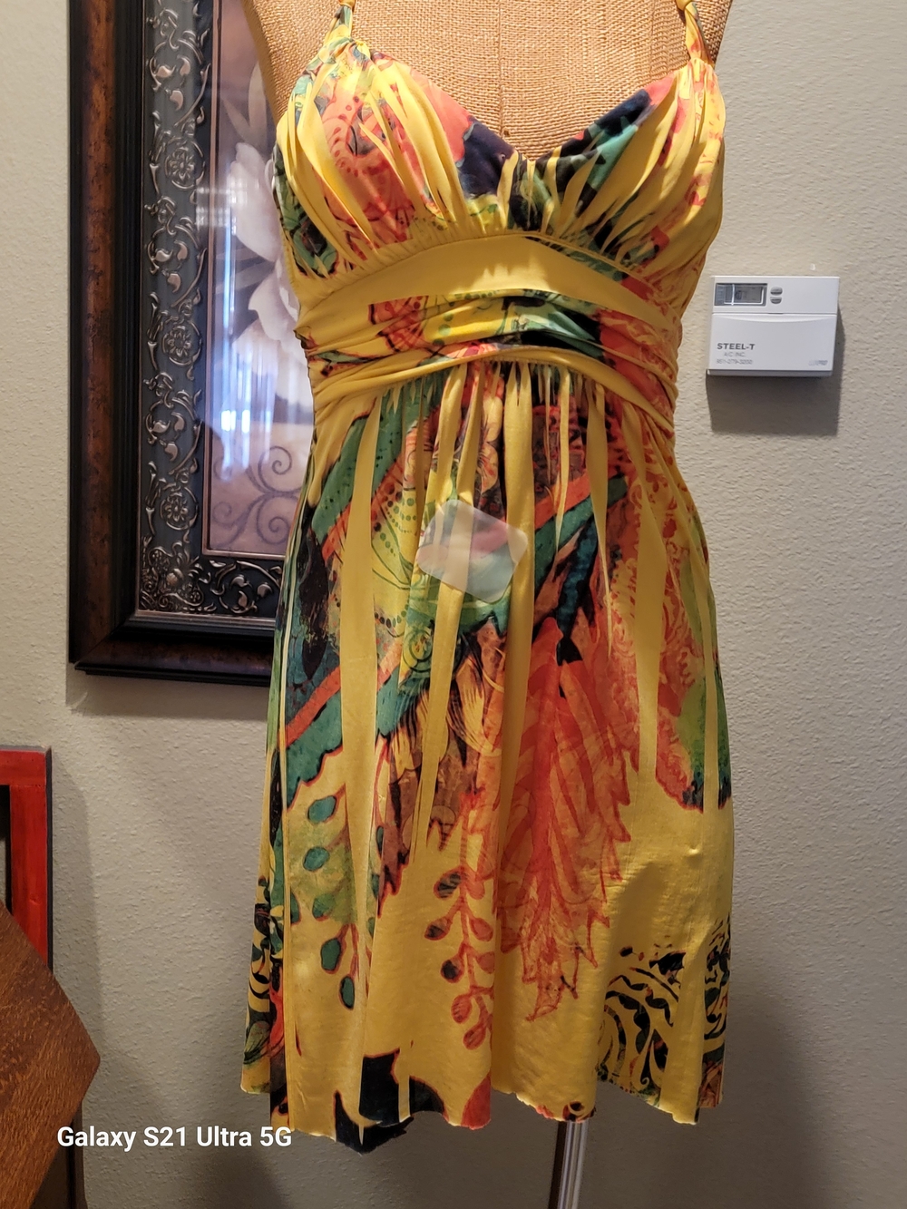 City Triangles Yellow Tropical-Print Backless Sundress